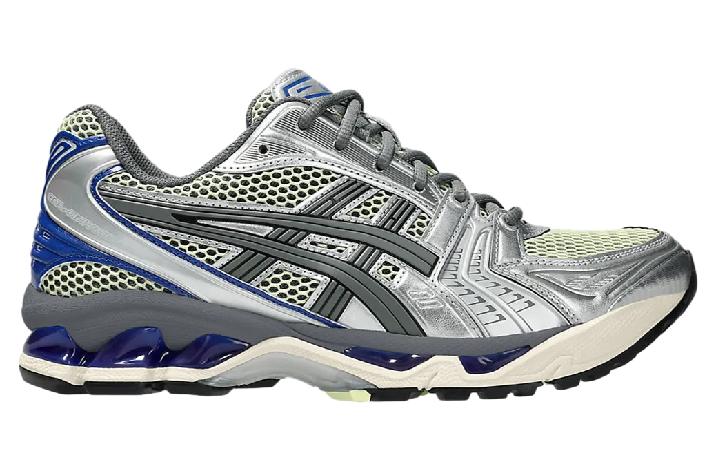 asics gel kayano 14 soft yellow silver blue