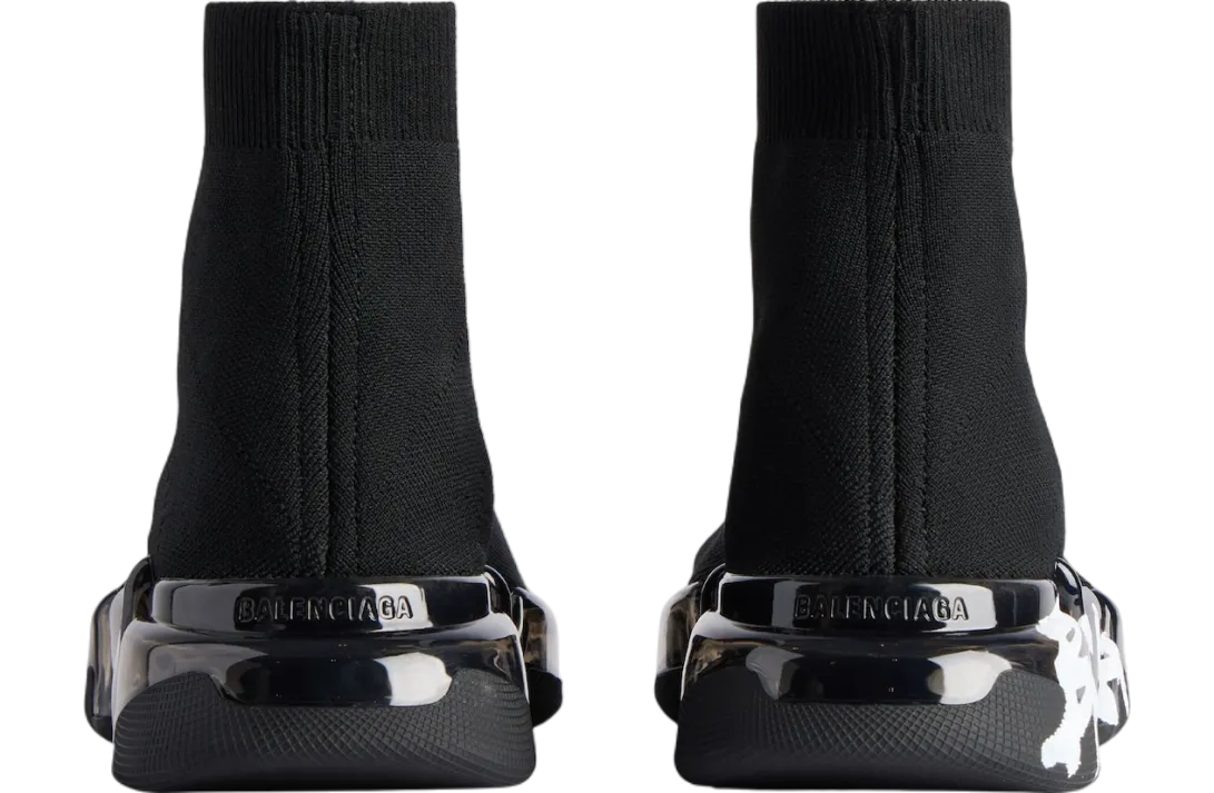balenciaga speed 2 0 full clear sole graffiti recycled knit wmns black white 3
