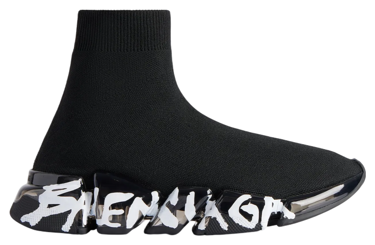 balenciaga speed 2 0 full clear sole graffiti recycled knit wmns black white