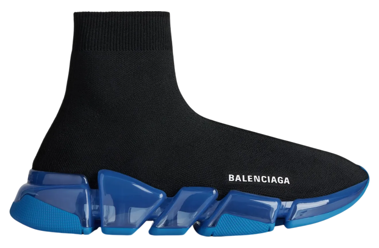 balenciaga speed 2 0 full clear sole recycled knit black blue