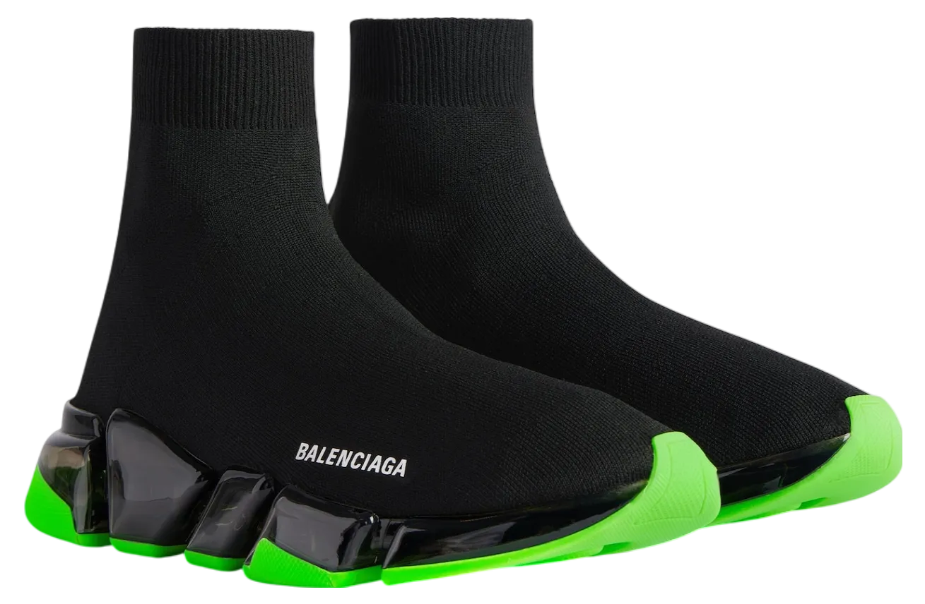 balenciaga speed 2 0 full clear sole recycled knit black neon green 0