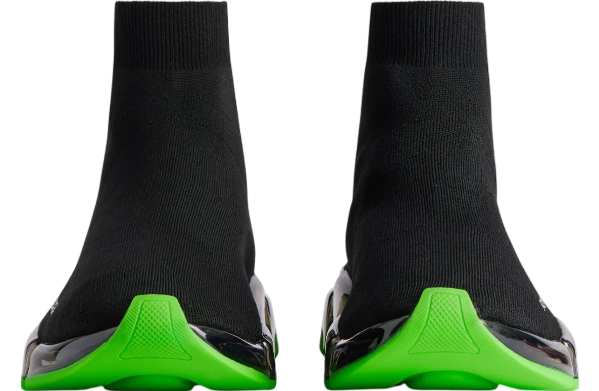 balenciaga speed 2 0 full clear sole recycled knit black neon green 1