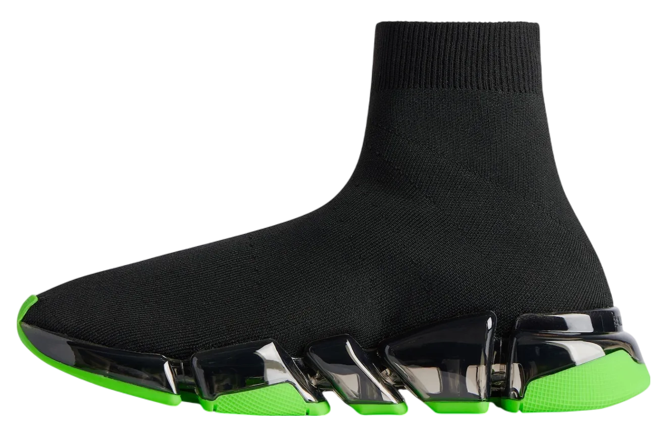 balenciaga speed 2 0 full clear sole recycled knit black neon green 2