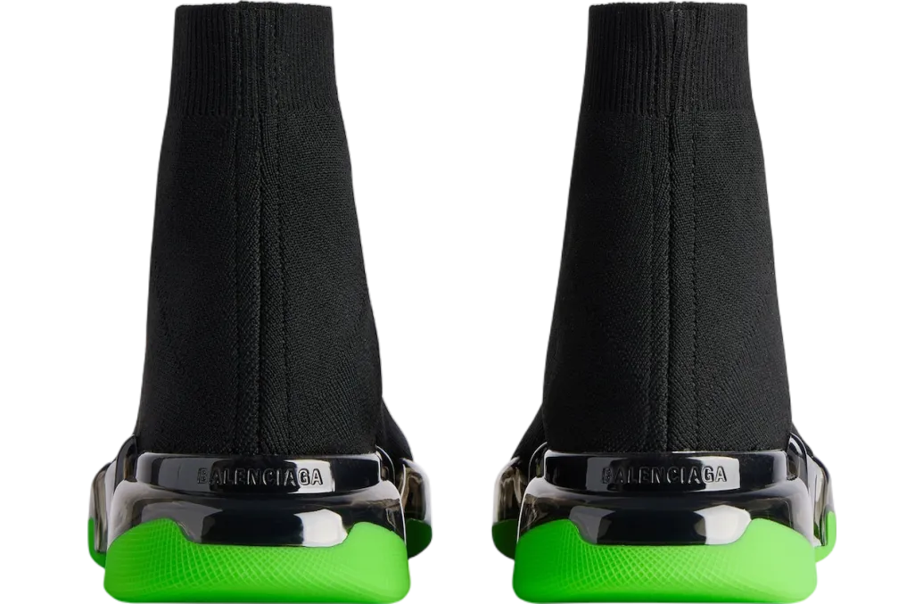 balenciaga speed 2 0 full clear sole recycled knit black neon green 3
