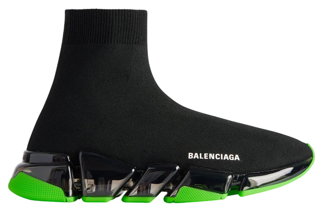 balenciaga speed 2 0 full clear sole recycled knit black neon green
