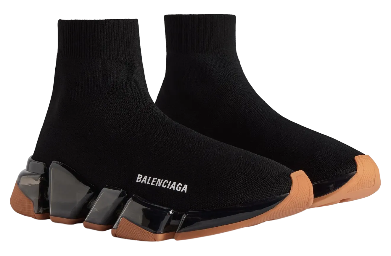 balenciaga speed 2 0 full clear sole recycled knit black orange 0