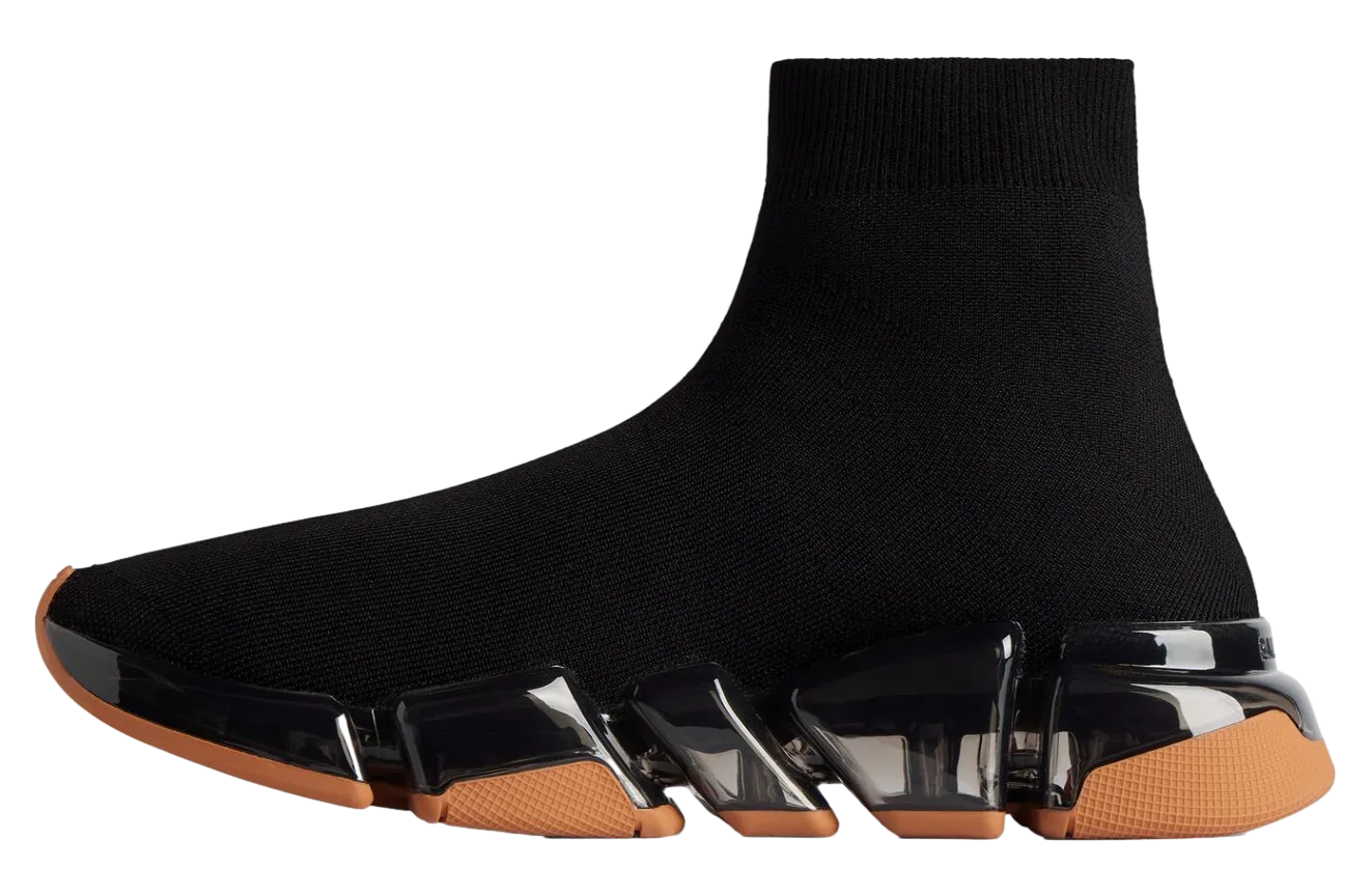 balenciaga speed 2 0 full clear sole recycled knit black orange 2