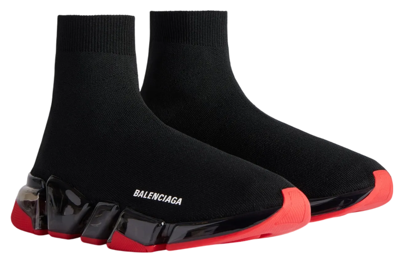 balenciaga speed 2 0 full clear sole recycled knit black red 0