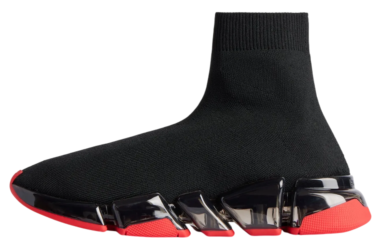 balenciaga speed 2 0 full clear sole recycled knit black red 2