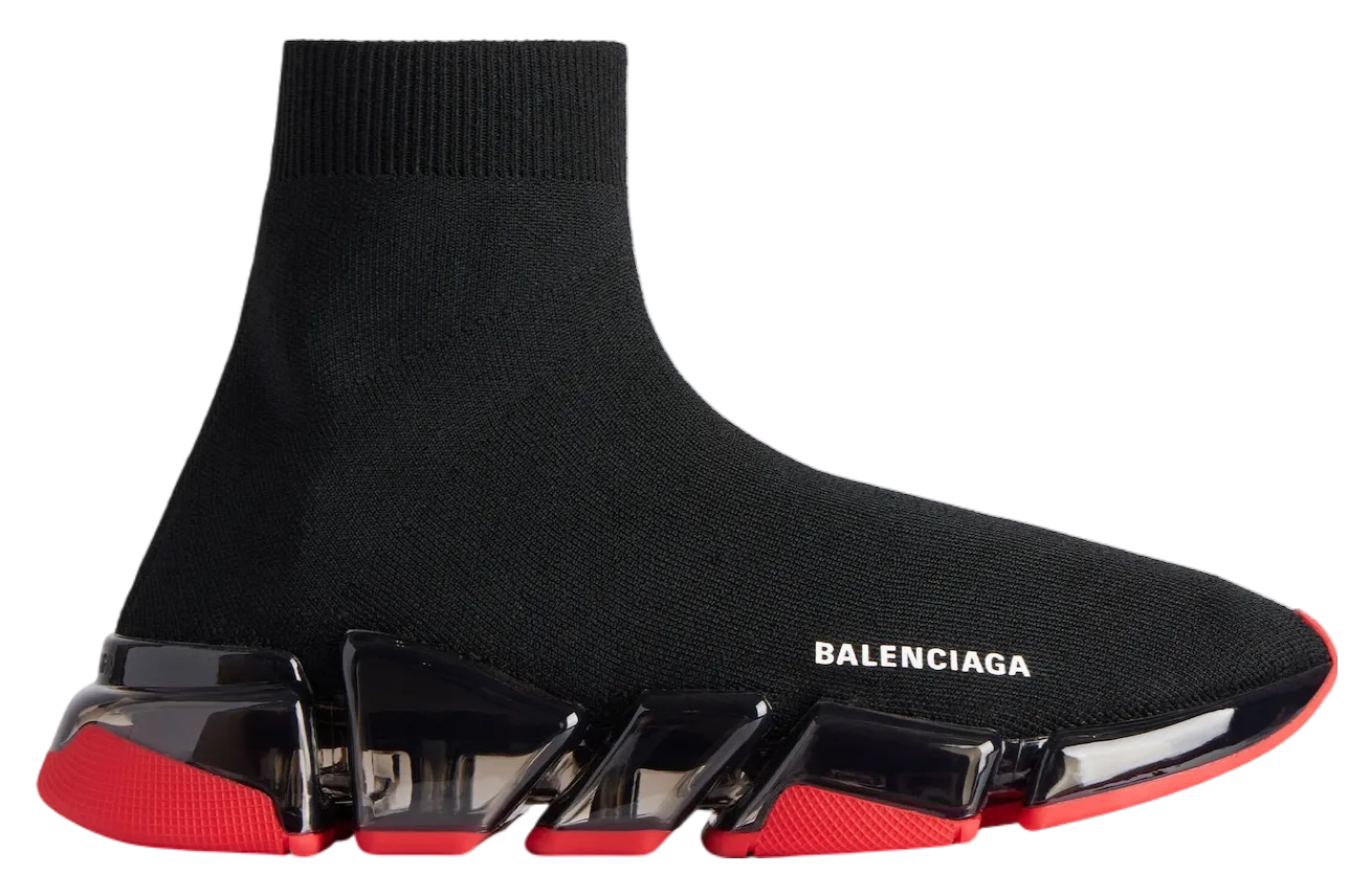 balenciaga speed 2 0 full clear sole recycled knit black red