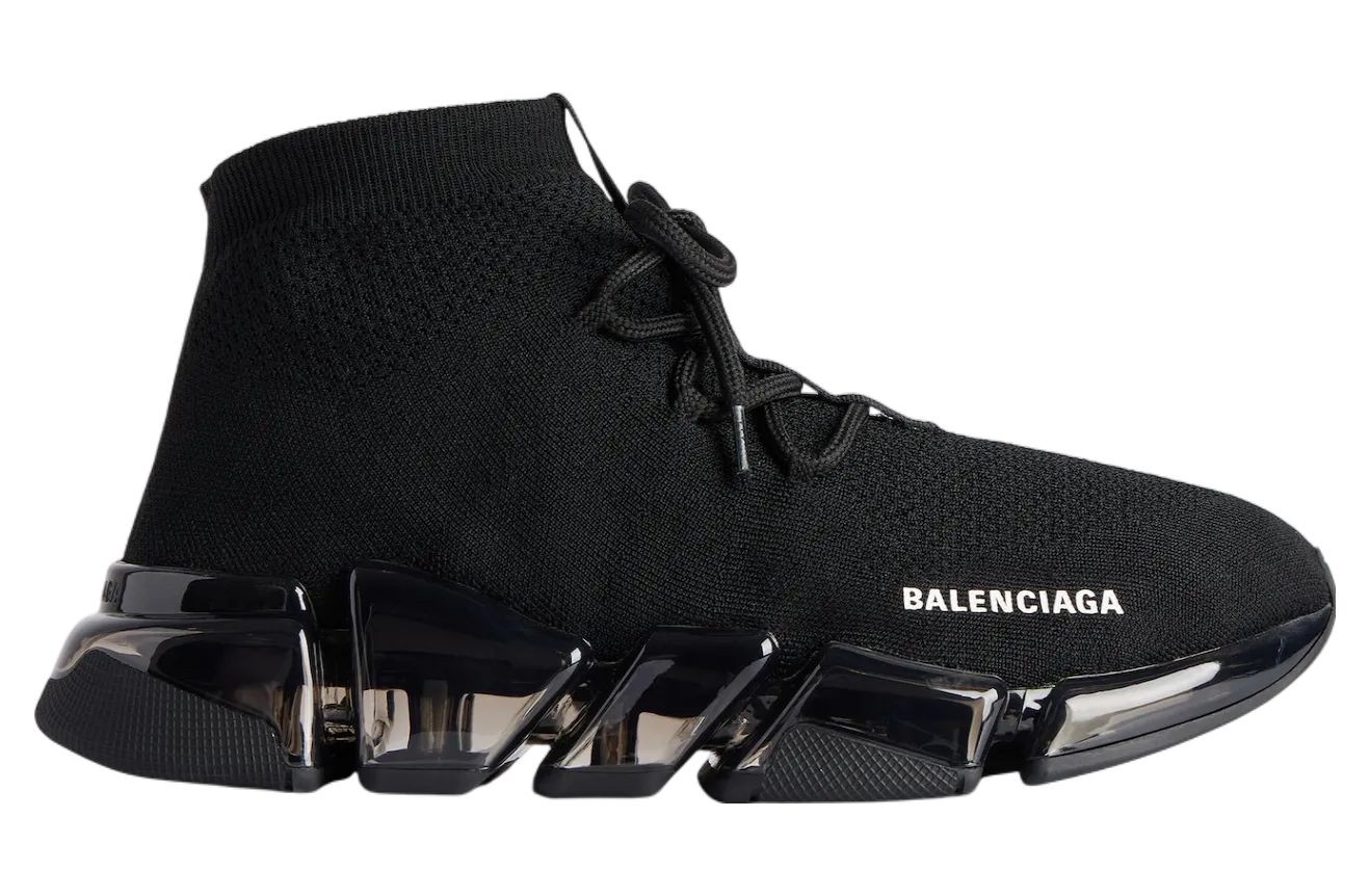 balenciaga speed 2 0 lace up full clear sole recycled knit black