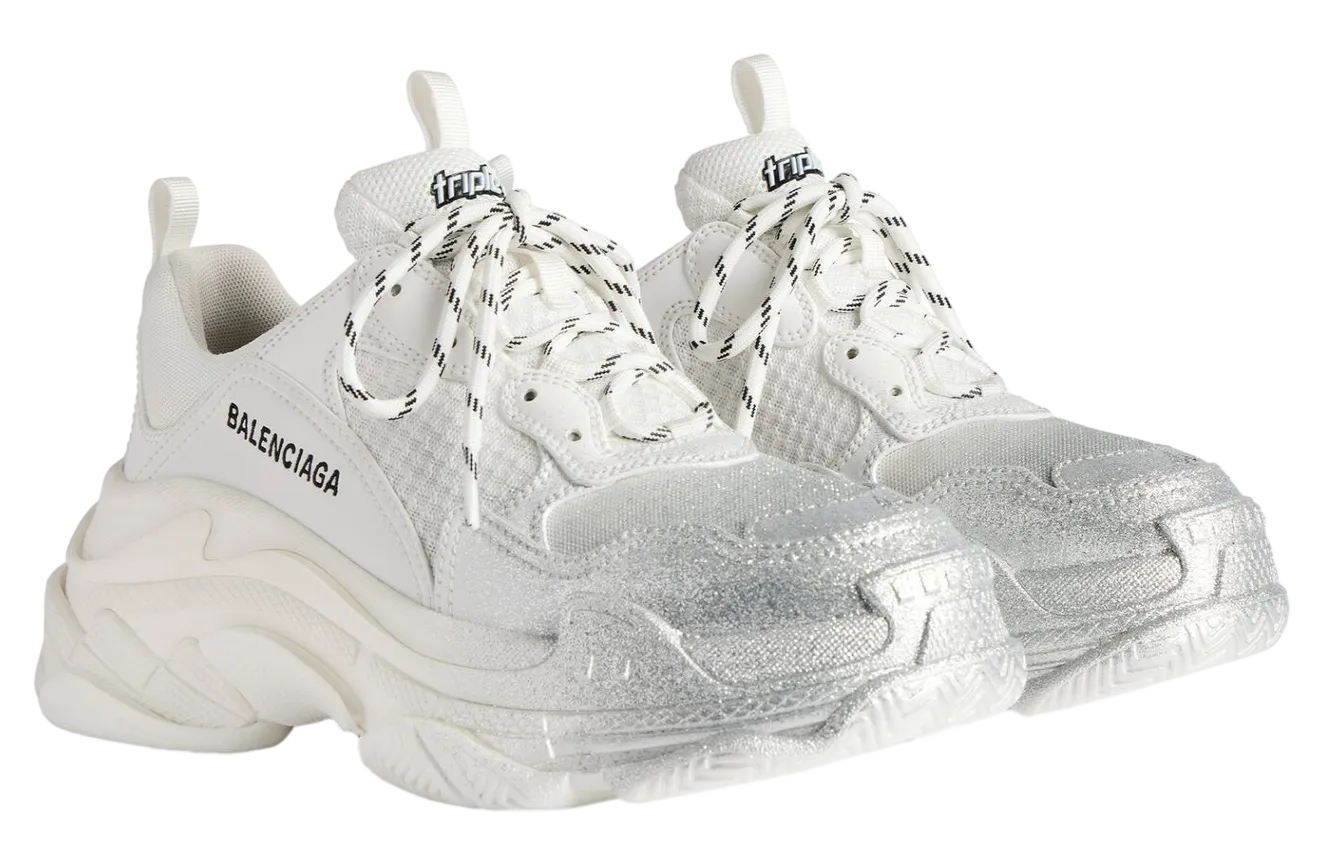 balenciaga triple s glitter spray wmns white silver 0