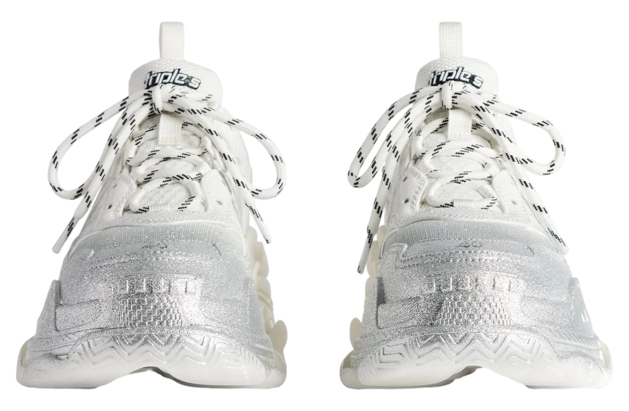 balenciaga triple s glitter spray wmns white silver 1